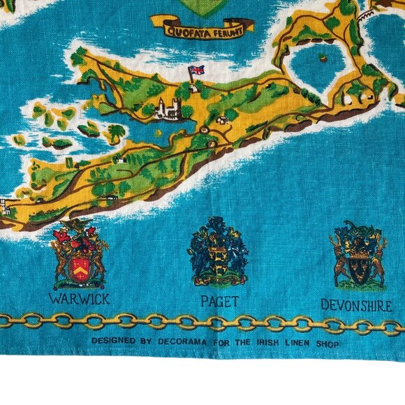 Vintage Irish Linen Bermuda Map Tea Towel Crests By Decorama Made in Ireland - Picture 4 of 9